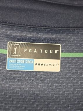PGA TOUR Pro Series Navy Blue Golf Polo with Green Stripe